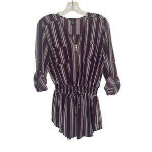 Rue21 Womens Blouse Top Striped Zipper Front Purple White Size Large